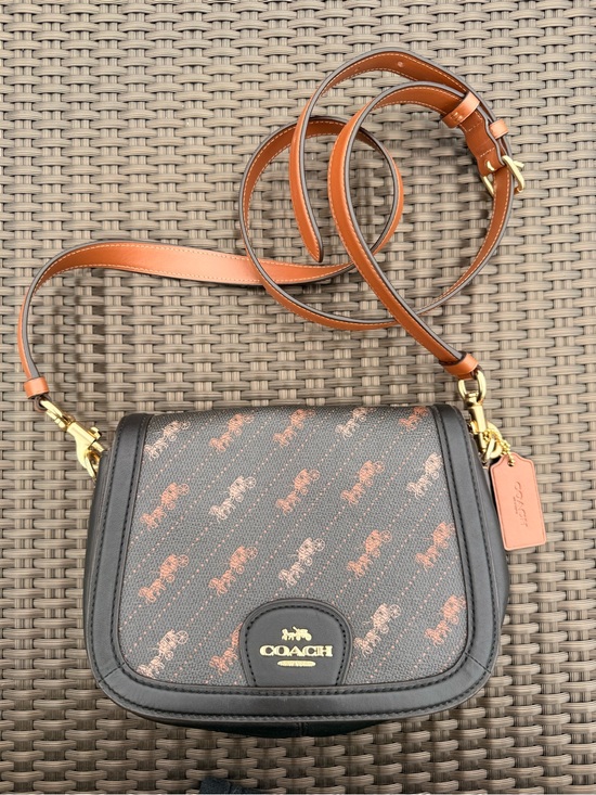 Coach Handbags - Coach C4059 Saddle Bag With Horse And Carriage Dot Print Black